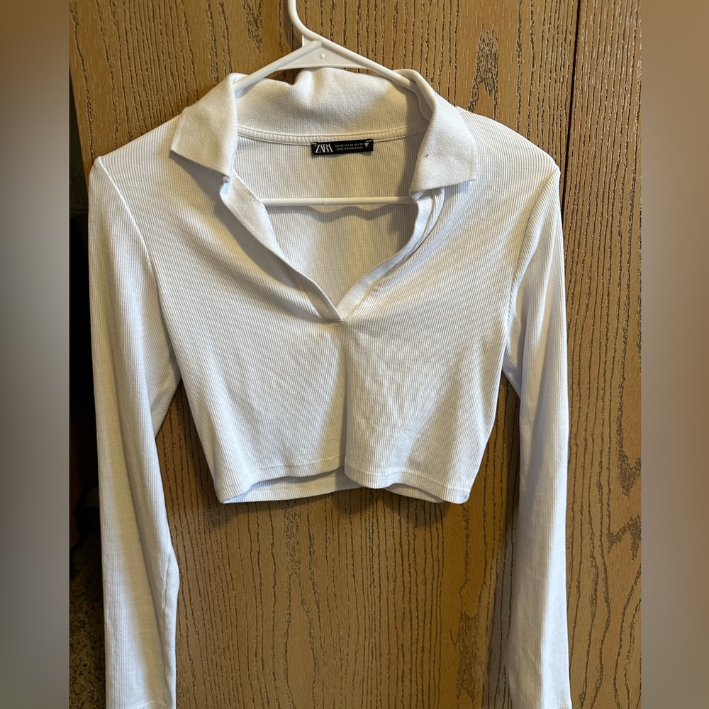 White Cropped Zara long sleeve polo